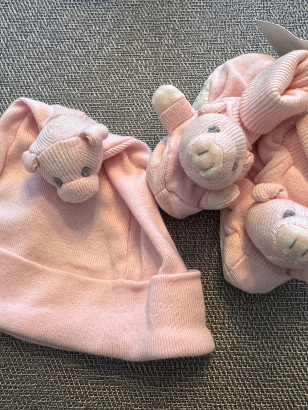 Pink Piglet Baby Hat and Booties.